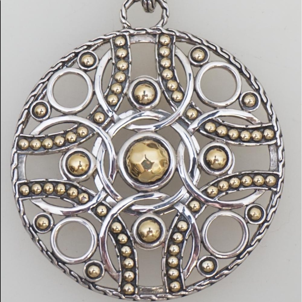JOHN HARDY Palu Bulan Two-Tone Sterling Silver 22k Gold Circle Pendant Enhancer